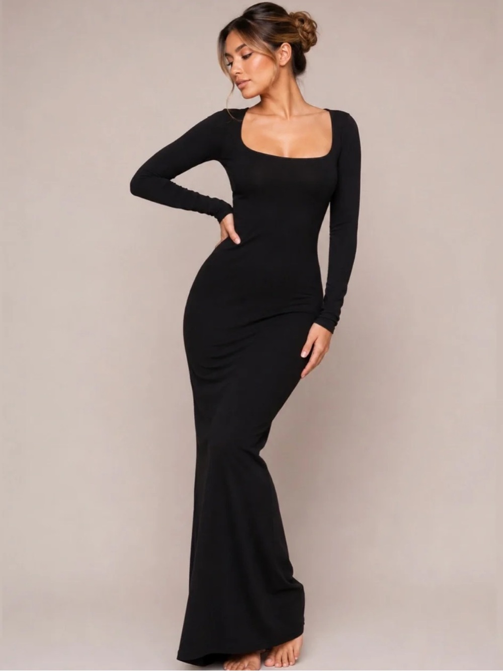 Skims Long Sleeve Ribbed Maxi Dress